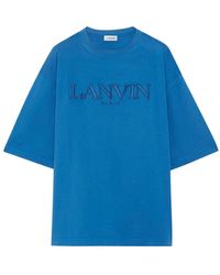 Lanvin - Blu ricamato oversize tee-shirt parigi - Lyst