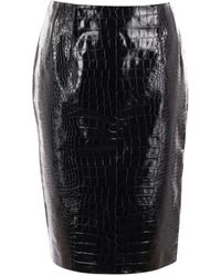 Versace - Falda midi de cuero con efecto cocodrilo negro - Lyst