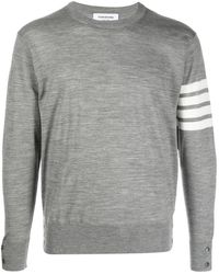 Thom Browne - Truien & Vesten ,Grijs ,Wol 4-Bar Crew Neck Jumper - Lyst