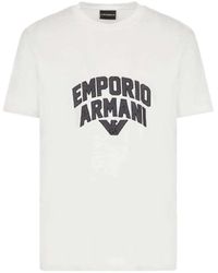 Emporio Armani - T-shirt bianca in jersey misto con maxi patch logo aquila - Lyst