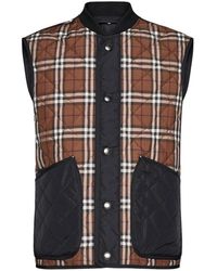 Burberry - Jassen ,Bruin ,Polyester Weaverton Vest Jacket Met Iconische Check - Lyst