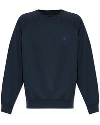 Maison Kitsuné - Hoodies & Sweatvesten ,Blauw ,Katoen Sweatshirt Met Logo Patch - Lyst
