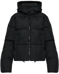 Lacoste - Jassen ,Zwart ,Polyester Donsjack Met Afneembare Capuchon - Lyst