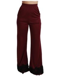 Dolce & Gabbana - Zwarte Kanten Hoge Taille Kastanjebruine Broek Met Wijde Pijpen - Lyst