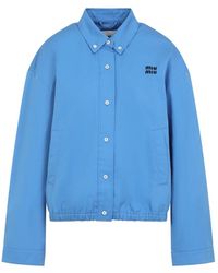 Miu Miu - Blaue Baumwolljacke Mit Besticktem Logo - Lyst