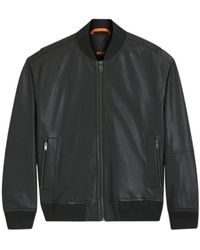 BOSS - Regular-Fit Textured Leather Bomber Jacket - Lyst