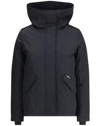 Woolrich - Zwarte Gewatteerde Jas Met Capuchon - Lyst