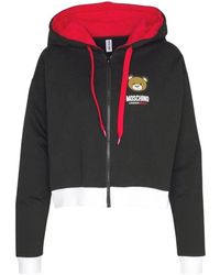Moschino - Hoodies & Sweatvesten ,Zwart ,Katoen Teddybeer Logo Zip Hoodie - Lyst