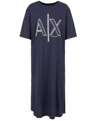 Armani Exchange - Blaues logo-print midi-kleid - Lyst