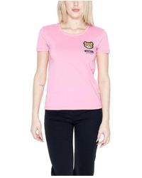 Moschino - Camiseta rosa estampada de manga corta - Lyst