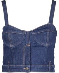 Moschino - Tops ,Blauw ,Denim Denim Crop Top Met Hartvormige Halslijn - Lyst