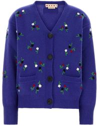 Marni - Wol-Kasjmier Cardigan Met Bloemenborduursel - Lyst