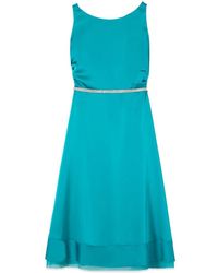 Oltre - Kleedjes ,Blauw ,Satijn Midi Satijnen Jurk Met Riem - Lyst