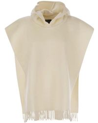 Brunello Cucinelli - Jassen ,Wol Double Knit Wollen En Kasjmier Poncho Met Capuchon En Franjes - Lyst