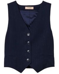 Twinset - Jassen ,Blauw ,Leer Gestreepte Vest Met Lurex Garen - Lyst
