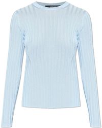 Versace - Truien & Vesten ,Blauw ,Katoen Geribbelde Viscosemix Top Met Ronde Hals - Lyst