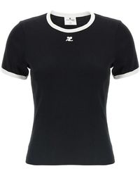 Courreges - Tops ,Zwart ,Katoen Signature Contrast T-Shirt - Lyst