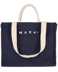 Marni - Blau tote tasche mit raffia-effekt - Lyst