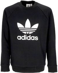 adidas - Hoodies & Sweatvesten ,Zwart ,Katoen Lichtgewicht Crewneck Sweatshirt Met Trefoil-Logo - Lyst