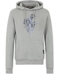 Roberto Cavalli - Hoodies & Sweatvesten ,Grijs ,Katoen Sweatshirt Met Geprinte Rozen - Lyst