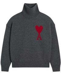 Ami Paris - Truien & Vesten ,Grijs ,Wol Logo Turtleneck Trui - Lyst