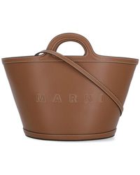 Marni - Tassen ,Bruin ,Leer Bruine Leren Tote Bag - Lyst