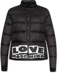 Love Moschino - Chaqueta de plumón negra de nylon con estampado de logo - Lyst