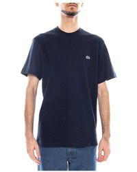 Lacoste - Tops ,Blauw ,Katoen T-Shirt Met Ronde Hals - Lyst