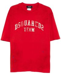 DSquared² - Rode Grafische Print Crew Neck T-Shirt - Lyst