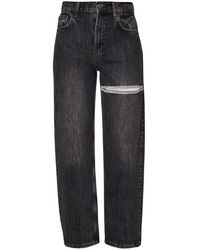 Liu Jo - High-waisted straight leg denim jeans mit cut out strass detail - Lyst