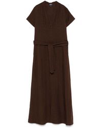 A.P.C. - Schokoladenbraunes v-ausschnitt kleid mit gürtel - Lyst