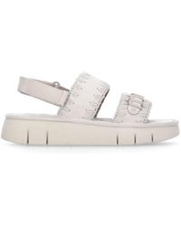 Mou - Ivoor Suède Sandalen Met Klittenbandsluiting - Lyst