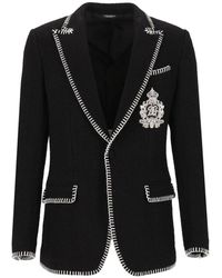 Dolce & Gabbana - Tweed Single-Breasted Jas Met Borduursel - Lyst