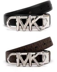 Michael Kors - Accessoires ,Veelkleurig ,Leer Omkeerbare Monogram Riem Zwart/Bruin Logo - Lyst