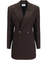 Saint Laurent - Double-Breasted Blazer Van Gemêleerde Wol Met Krijtstreep - Lyst
