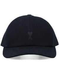 Ami Paris - Accessoires ,Zwart ,Katoen Ami De Coeur Embroidery Cap - Lyst