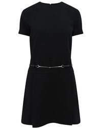 Gucci - Vestido negro de seda y lana con manga corta - Lyst