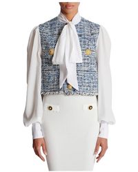 Balmain - Tweed Cropped Jas Met Zakken - Lyst