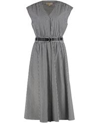 Michael Kors - Gestreiftes Baumwoll-Bleistiftkleid Mit Gürtel - Lyst