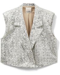 Sofie Schnoor - Jassen ,Grijs ,Polyester Paillet V-Hals Vest Zilver - Lyst