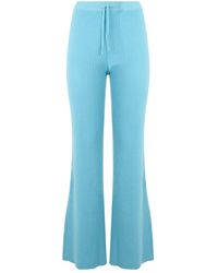 Alberta Ferretti - Broeken ,Blauw ,Wol Lichtblauwe Gebreide Broek Met Hoge Taille - Lyst