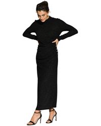 Moskada - Kleedjes ,Zwart ,Zwarte Lurex Midi Jurk Met Parel Detail - Lyst