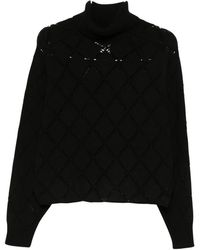 Semicouture - Truien & Vesten ,Zwart ,Kasjmier Openwork Turtleneck Sweater - Lyst