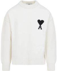 Ami Paris - Weiße Wollpullover Klassischer Stil - Lyst