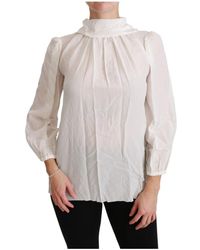 Dolce & Gabbana - Camicia a camicetta collo alto in seta bianca - Lyst