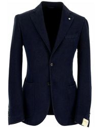 L.B.M. 1911 - Blauwe Slim Fit Katoenen Blazer - Lyst