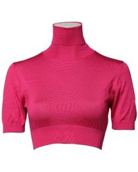 Dolce & Gabbana - Truien & Vesten ,Roze ,Roze Zijden Gebreide Turtleneck Top - Lyst