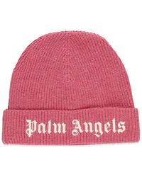 Palm Angels - Gorros de mezcla de lana rosa con logo en contraste - Lyst