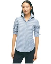Brooks Brothers - Overhemden ,Blauw ,Katoen Klassieke Bengal Stripe Button-Down Blouse Met Normale Pasvorm - Lyst