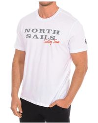 North Sails - Tops ,Wit ,Katoen T-Shirt Met Korte Mouwen En Geribbelde Afwerking - Lyst
